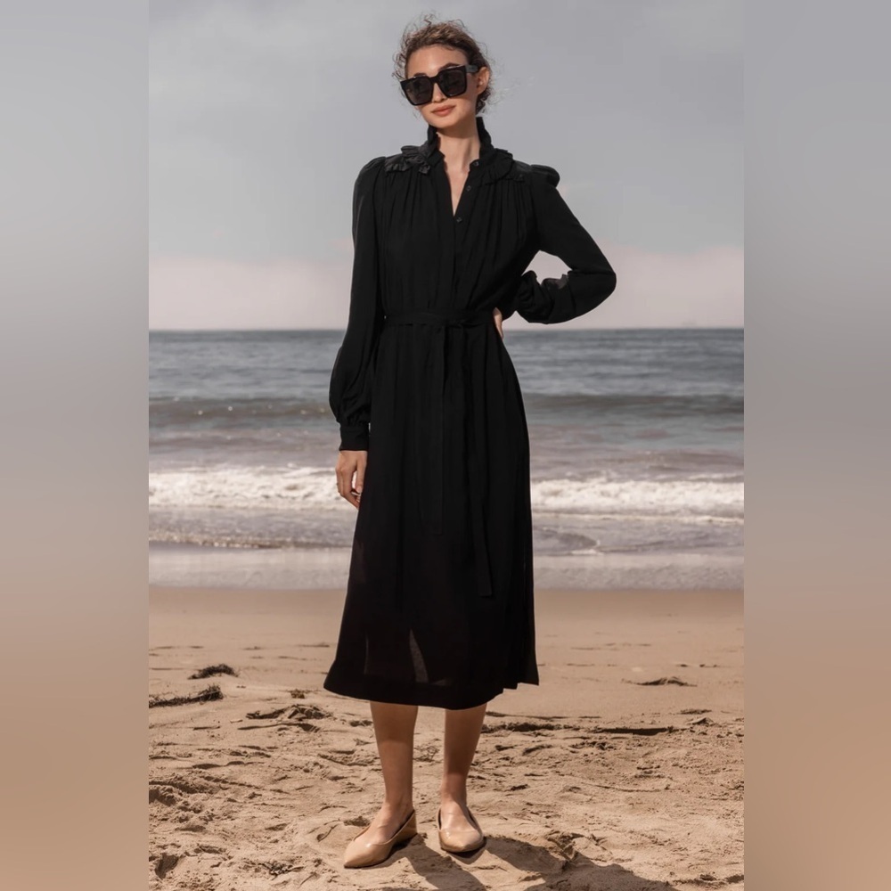 Heidi Merrick / Wightman kaftan Dress gauze midi ruffle Black XS